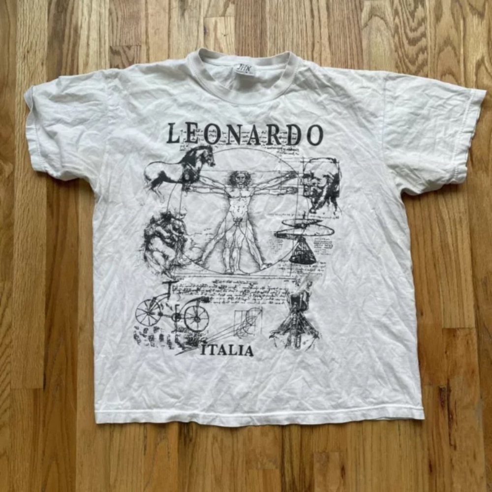 Men's Vintage 90s JHK Leonardo Da Vinci Vitruvian Man Art White T Shirt Tee Sz L